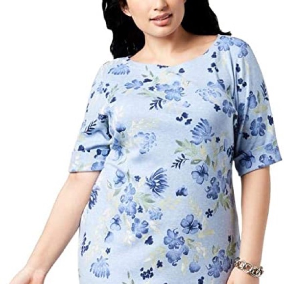 🛑MUST GO🛑 Karen Scott Cotton Boatneck Floral T-shirt Dress Small Comfy - Picture 3 of 14